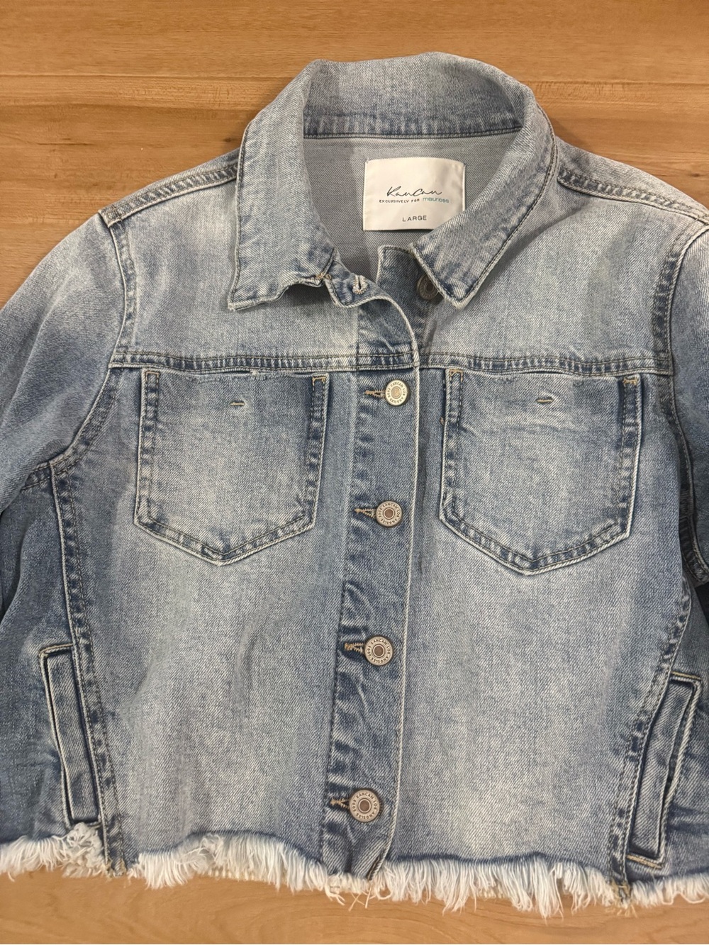 KanCan Light Blue Cropped Denim Jacket with Frayed Hem - Picture 3 of 6